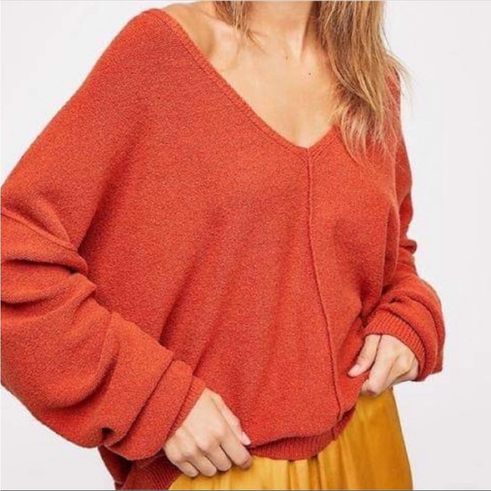 NWOT Free People V neck Coral sweater